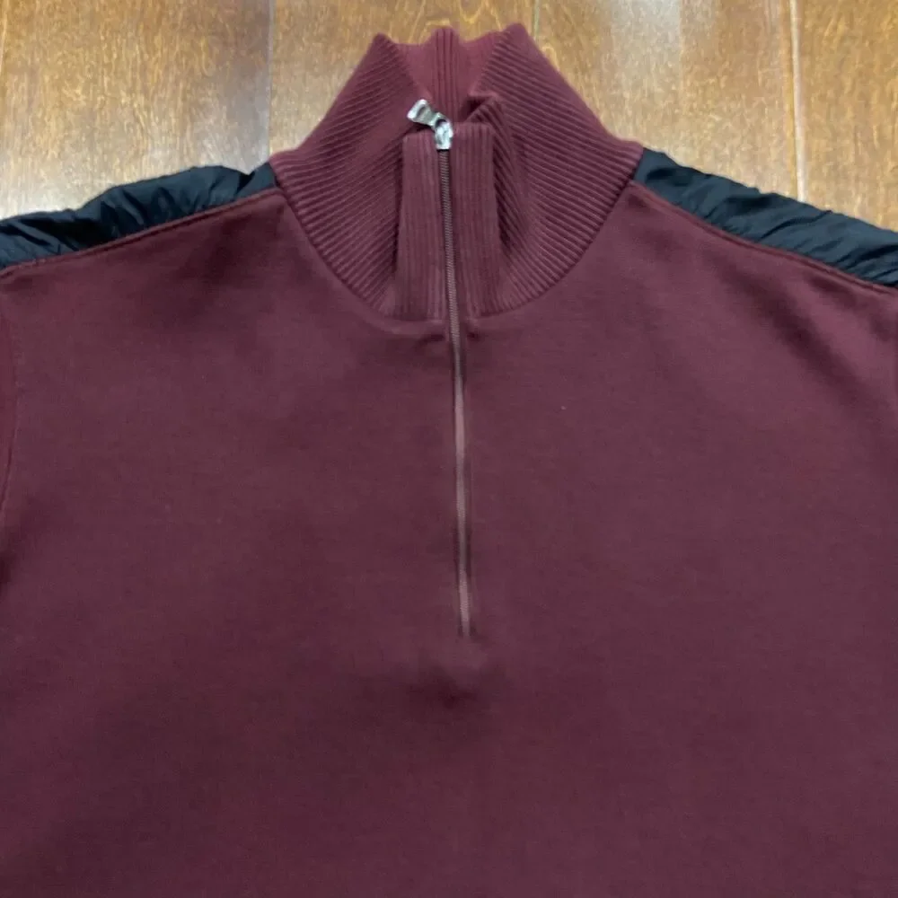 Hugo Boss Regular Fit 1/4 Zip Casual Burgundy Black Collar Sweatshirt Men's XL - Picture 2 of 11